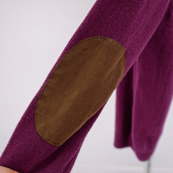 Chaps Purple Ribbed Mock Neck Thick Henley Knit Cotton Sweater Large Elbow Patch - Picture 6 of 12